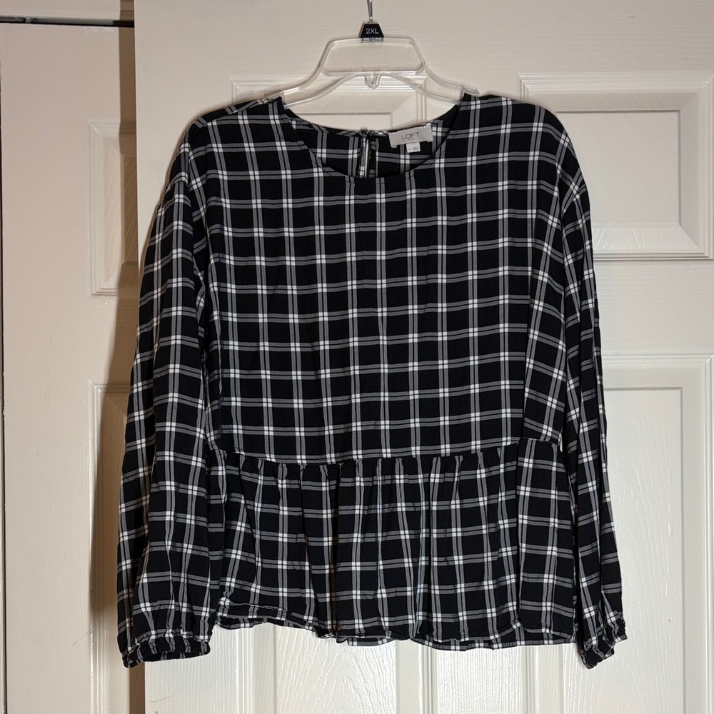 LOFT Black and White Checkered Blouse
